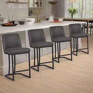 Sophia & William Counter Stools Set of 4,Counter Height 24" Bar Stools for Kitchen Island, Modern Bar Stools with Back, PU Leather Counter Stools Upholstered Bar Chair,Supports 300lbs,Dark Grey