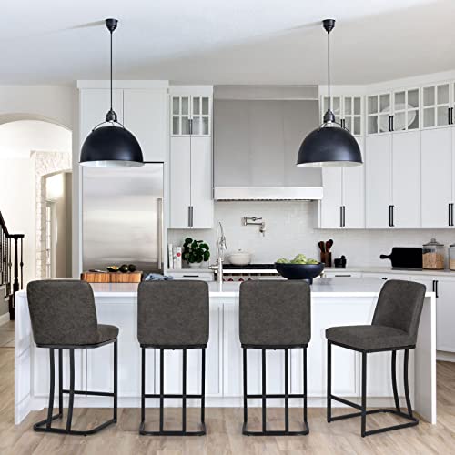 Sophia & William Counter Stools Set of 4,Counter Height 24" Bar Stools for Kitchen Island, Modern Bar Stools with Back, PU Leather Counter Stools Upholstered Bar Chair,Supports 300lbs,Dark Grey