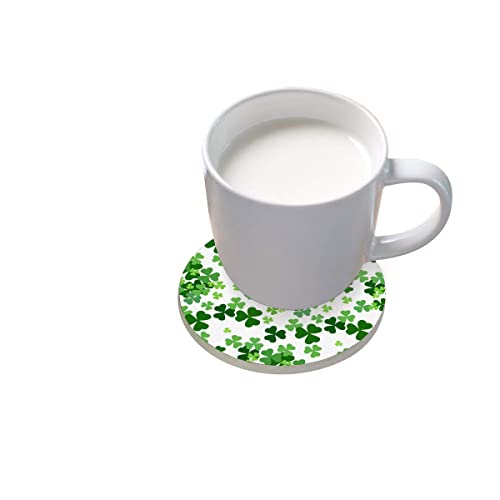 Lucky Clover Shamrocks Drink Coaster with Cork Base, Patrick Day Round Moisture Absorbent Coasters Set Tabletop Protection Home Decor