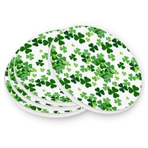 Lucky Clover Shamrocks Drink Coaster with Cork Base, Patrick Day Round Moisture Absorbent Coasters Set Tabletop Protection Home Decor