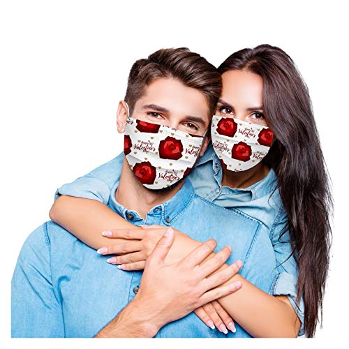 50 Pcs Valentine's Day Disposable Face_Mask for Adult, 3-Ply Breathable Love Hearts Printed Designs with Nose Wire (MultiColor_2)