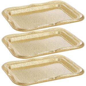 zeayea 3 pack gold serving trays, acrylic rectangle serving platters, 14.5 inch decorative gold plastic trays for home, restaurant, hotel, wedding, centerpiece display
