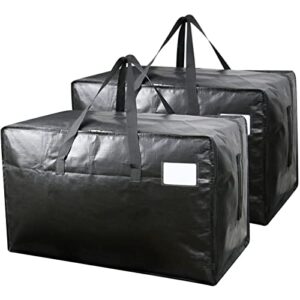 blkdots jumbo size house-moving storage bags, water-resistant with strong handles, zip closure, black, pack of 2