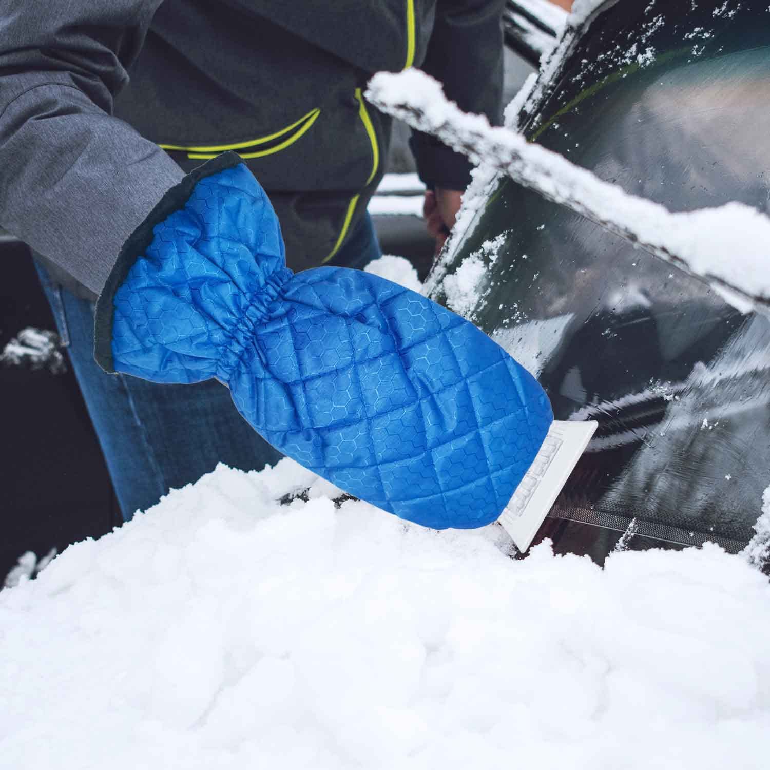 Modelfurny Windshield Snow Scraper Gloves, Ice Scraper with Glove Windshield Scraper Mitt Waterproof Snow Remover Glove Warming Car Scraper Mitt for Car Windshield Snow Ice Frost Scratch-Free