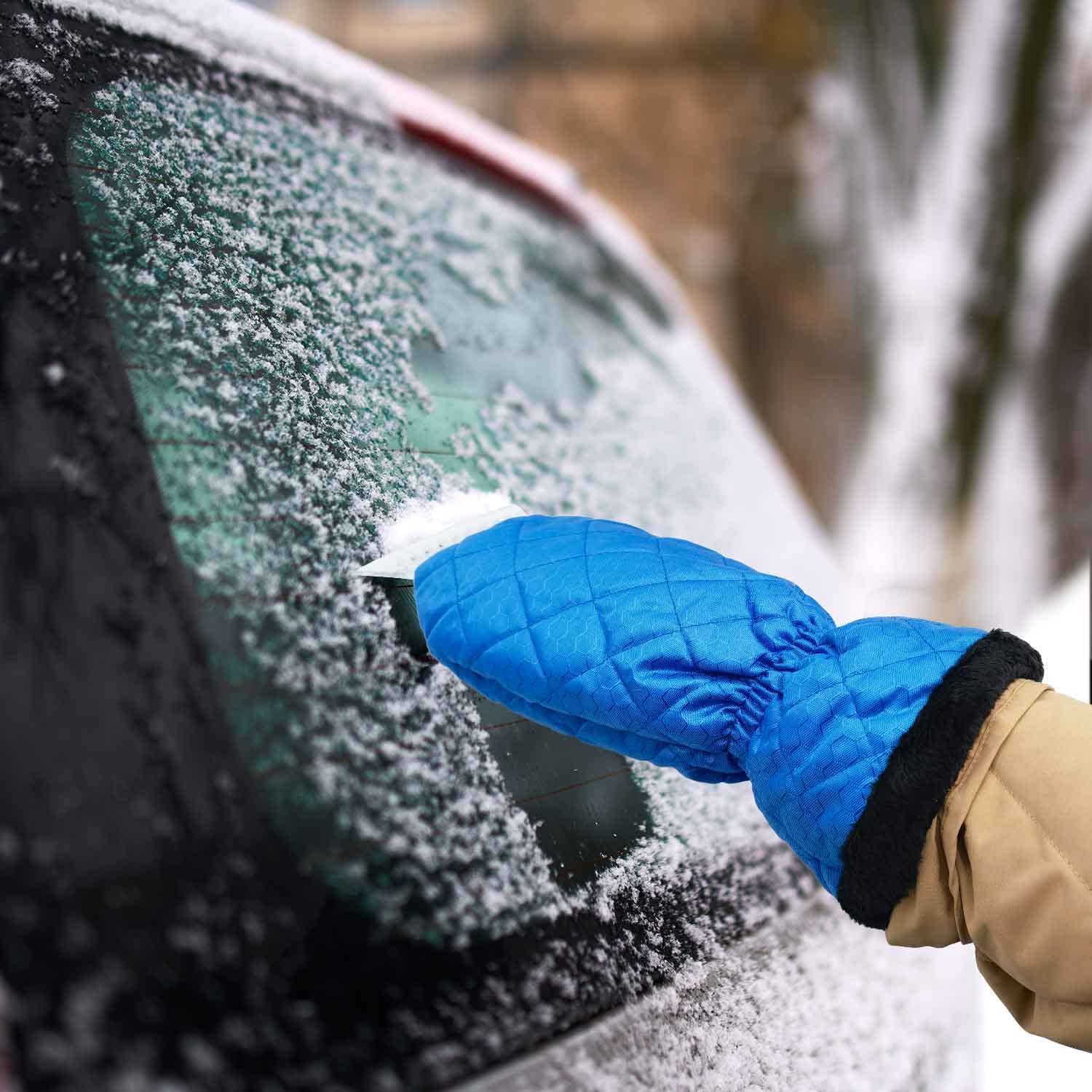 Modelfurny Windshield Snow Scraper Gloves, Ice Scraper with Glove Windshield Scraper Mitt Waterproof Snow Remover Glove Warming Car Scraper Mitt for Car Windshield Snow Ice Frost Scratch-Free