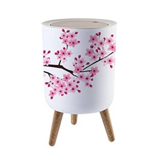 eingdvprwek trash can with lid cherry blossom spring flower japan press cover small garbage bin round with wooden legs waste basket for bathroom kitchen bedroom 7l/1.8 gallon multicolor 8.6*14.3 inch