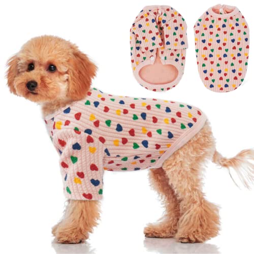 T'CHAQUE Pet Clothes Dog Hoodies with Heart Print, Basic Causal Puppy T-Shirts Cat Outfits Pullover for Daily and Party Wear, Cute Pet Apparel Clothing for Small and Medium Dogs, Pink M