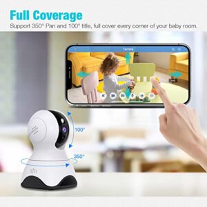 Baby Monitor with Camera and Audio, 1080P HD Night Vision Pet Camera with Motion Tracking and Sound Detect, 2.4G WiFi Indoor Security Camera with 2-Way Talk, Cloud & SD Card Storage, Works with Alexa