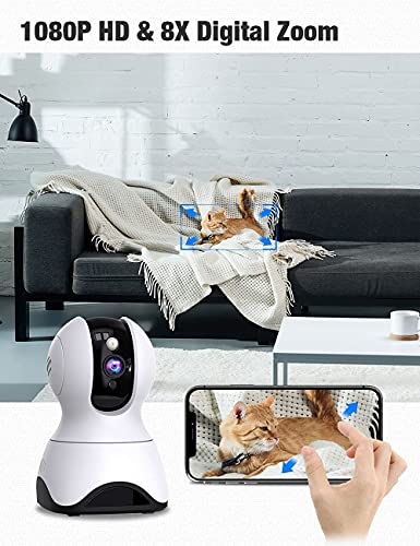 Baby Monitor with Camera and Audio, 1080P HD Night Vision Pet Camera with Motion Tracking and Sound Detect, 2.4G WiFi Indoor Security Camera with 2-Way Talk, Cloud & SD Card Storage, Works with Alexa