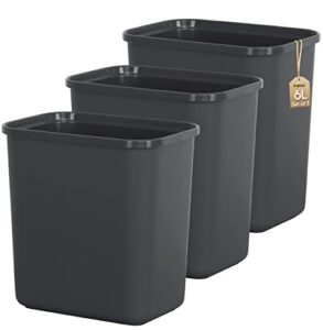 kubvici 6l mini trash can 1.6 gallon trash can set of 3 suitable for bathroom, car, bedroom, kitchen, office, living room (charcoal gray, 3)