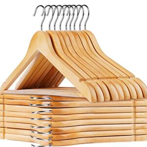 HOUÍSM Wooden Hangers 30 Pack, Solid Wooden Suit Hangers Coat Hangers with Non-Slip Pants Bar, 360° Swivel Hook & Notches, Smooth Finish, Heavy Duty Clothes Hangers for Coats, Suits, Pants and Jackets