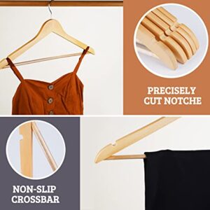 HOUÍSM Wooden Hangers 30 Pack, Solid Wooden Suit Hangers Coat Hangers with Non-Slip Pants Bar, 360° Swivel Hook & Notches, Smooth Finish, Heavy Duty Clothes Hangers for Coats, Suits, Pants and Jackets