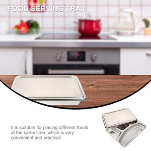 DOITOOL Feeding Serving Tray Stainless Steel Divided Dinner Plate: 4 Compartment Portion Control Plate with Lid Diet Dish Serving Platter Luncheon Plate for Kitchen Fruit Plate