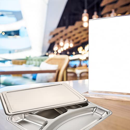 DOITOOL Feeding Serving Tray Stainless Steel Divided Dinner Plate: 4 Compartment Portion Control Plate with Lid Diet Dish Serving Platter Luncheon Plate for Kitchen Fruit Plate