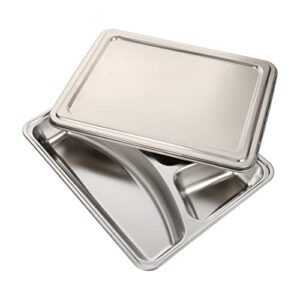 DOITOOL Feeding Serving Tray Stainless Steel Divided Dinner Plate: 4 Compartment Portion Control Plate with Lid Diet Dish Serving Platter Luncheon Plate for Kitchen Fruit Plate