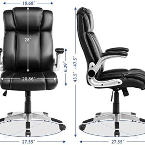 KCREAM Executive Office Chair PU Leather with Flip-up Arms, Desk Chair Swivel Task Chair with Lumbar Support, Adjustable Height/Tilt, 360-Degree Swivel, 300Lb Weight Capacity