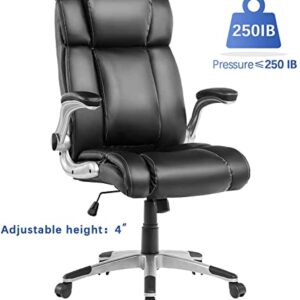 KCREAM Executive Office Chair PU Leather with Flip-up Arms, Desk Chair Swivel Task Chair with Lumbar Support, Adjustable Height/Tilt, 360-Degree Swivel, 300Lb Weight Capacity