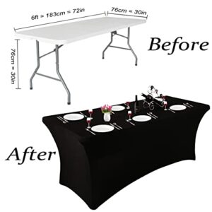 YIIBAII Table Covers Rectangular Fitted Spandex Tablecloths for Indoor Patio Wedding Banquet Table Cover Party Stretchable Washed Tablecloth,Band 2 Laundry Bags (Black, 2PCS 6FT)