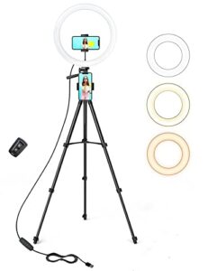 12" ring light, selfie ring light with 3 color modes, adjustable brightness, extendable tripod stand, 2 phone holders, bluetooth remote shutter for photography/makeup/vlogs/live stream/youtube…
