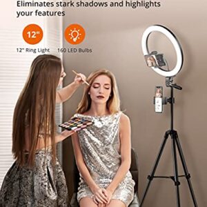 12" Ring Light, Selfie Ring Light with 3 Color Modes, Adjustable Brightness, Extendable Tripod Stand, 2 Phone Holders, Bluetooth Remote Shutter for Photography/Makeup/Vlogs/Live Stream/YouTube…