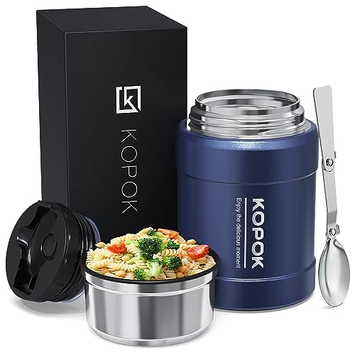 KOPOK Container for hot food, soup vessel, Insulated Lunch Container Hot Food Jar Stainless Steel Vacuum Bento Lunch Box with Spoon for Office Picnic Travel Outdoors (Blue(1 Pack))