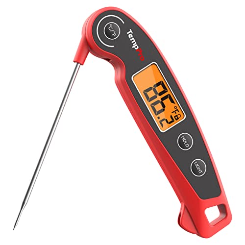 TempPro F05 Digital Meat Thermometer for Cooking with Motion Sensing, Waterproof Food Thermometer for Kitchen BBQ Oil Grill Smoker Candy Thermometer Black/red