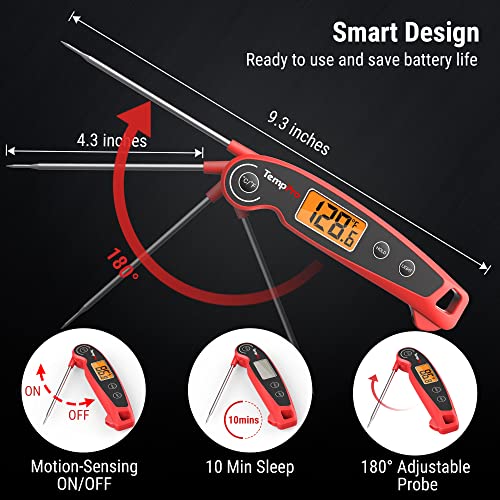 TempPro F05 Digital Meat Thermometer for Cooking with Motion Sensing, Waterproof Food Thermometer for Kitchen BBQ Oil Grill Smoker Candy Thermometer Black/red