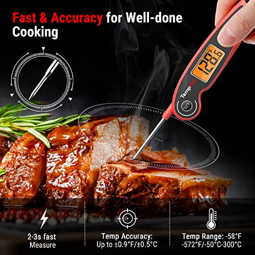 TempPro F05 Digital Meat Thermometer for Cooking with Motion Sensing, Waterproof Food Thermometer for Kitchen BBQ Oil Grill Smoker Candy Thermometer Black/red