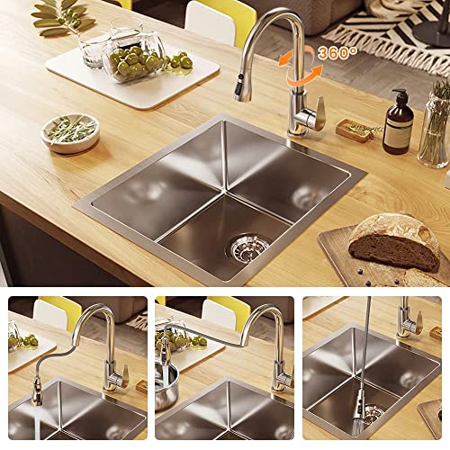 YASFEL Faucet for Kitchen Sink - Modern High Arc Pull Down Kitchen Faucets Brushed Nickel, Single Handle Stainless Steel Kitchen Sink Faucets with Pull Down Sprayer