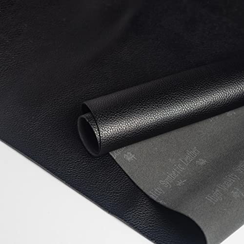 PU Fabric Leather, 1.6mm Thick, Faux Synthetic Leather Material Sheets for Upholstery Craft, DIY Sewing, Sofa, Chair, Handbag, Wallet, Hair Bow, Repairing (1 Yards（54" x 36" ）, Black Lychee Pattern