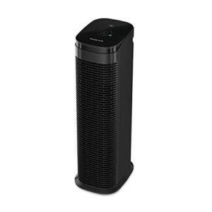 honeywell allergenplus series compact hepa air purifier tower, allergen reducer for large rooms (200 sq ft), black - wildfire/smoke, pollen, pollen, pet dander & dust air purifier, hpa175