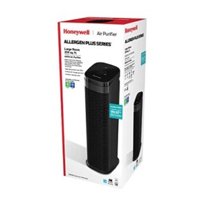 Honeywell AllergenPlus Series Compact HEPA Air Purifier Tower, Allergen Reducer for Large Rooms (200 sq ft), Black - Wildfire/Smoke, Pollen, Pollen, Pet Dander & Dust Air Purifier, HPA175