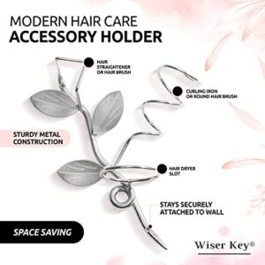 Wall Mount Hair Tool Organizer | Elegant Curling Iron Holder for Hair Dryer, Curling Iron & Hair Straightener | Flower Design Hair Dryer Holder for Bathroom, Bedroom, Salon Wall Decor - Easy to Mount