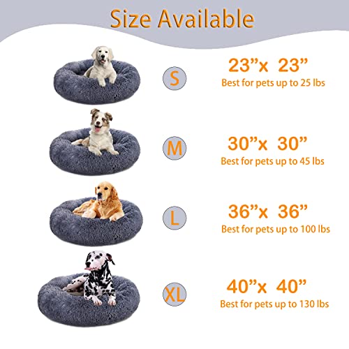 Plush Calming Dog Bed, Donut Dog Bed for Small Medium Large Dogs, Anti Anxiety Round Dog Bed, Soft Fuzzy Calming Bed for Dogs & Cats, Comfy Cat Bed, Marshmallow Cuddler Nest Calming Pet Bed