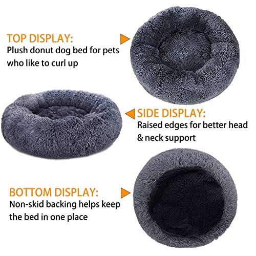 Plush Calming Dog Bed, Donut Dog Bed for Small Medium Large Dogs, Anti Anxiety Round Dog Bed, Soft Fuzzy Calming Bed for Dogs & Cats, Comfy Cat Bed, Marshmallow Cuddler Nest Calming Pet Bed