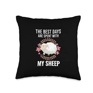 shepherd gifts the best days are spent sheep throw pillow, 16x16, multicolor