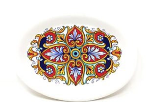 nova deruta small oval serving dish plate, red hearts floral and spirals, made in italy, italian exclusively handcrafted earthenware for sur la table, deruta region artwork, tray 9.5" x 6.75"