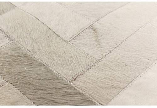 100% Cow Hide Leather Handwoven Flat Weave Patchwork Hand Made Hair Hide Area Rugs Carpet, Beige / Silver, 9.0x12.0 (MC1001-912)