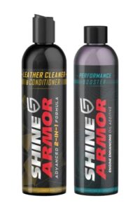 shine armor leather cleaner & synthetic engine oil treatment, cleaner & conditioner protector for couches car interior, reverses engine wear and increases vehicle life