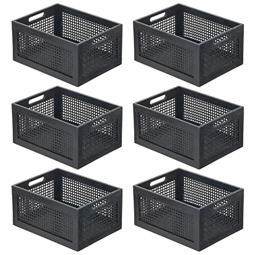 mDesign Small Decorative Wooden Crate Storage Box, Rustic Pine Wood Organizer Bin Basket w/Built-In Handles for Kitchen Pantry, Cupboard, Cabinet - Home Sort Collection - 6 Pack - Black Pine