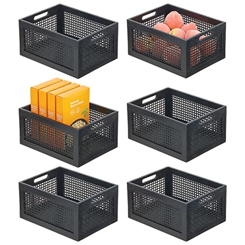 mDesign Small Decorative Wooden Crate Storage Box, Rustic Pine Wood Organizer Bin Basket w/Built-In Handles for Kitchen Pantry, Cupboard, Cabinet - Home Sort Collection - 6 Pack - Black Pine