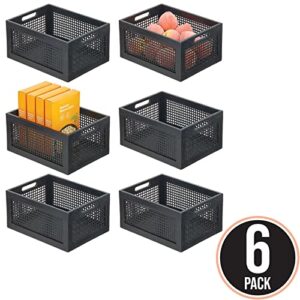 mDesign Small Decorative Wooden Crate Storage Box, Rustic Pine Wood Organizer Bin Basket w/Built-In Handles for Kitchen Pantry, Cupboard, Cabinet - Home Sort Collection - 6 Pack - Black Pine