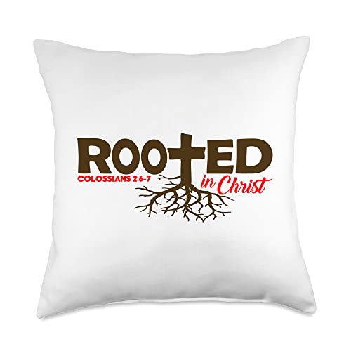 Inspirational Christian Scripture Tees Colossians 2:6-7-Rooted in Christ Throw Pillow, 18x18, Multicolor