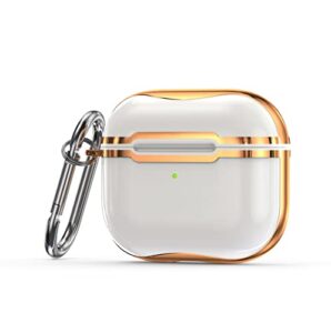 kiq armor for airpods 3rd gen case protective cover w/keychain for women men kids for apple airpods 3rd generation case airpods 3 case gold trim - white