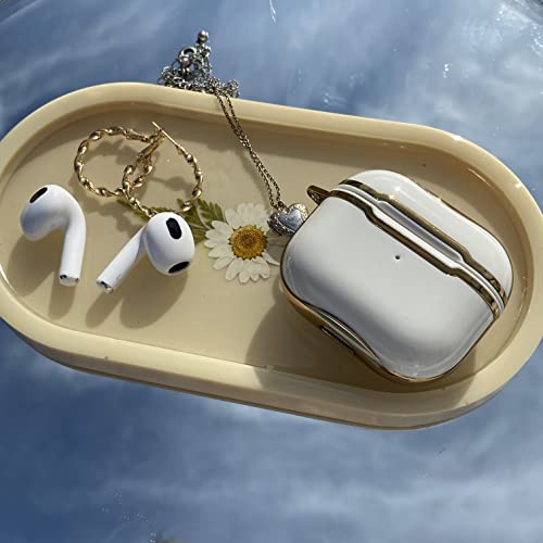 KIQ Armor for AirPods 3rd Gen Case Protective Cover w/Keychain for Women Men Kids for Apple AirPods 3rd Generation Case AirPods 3 Case Gold Trim - White
