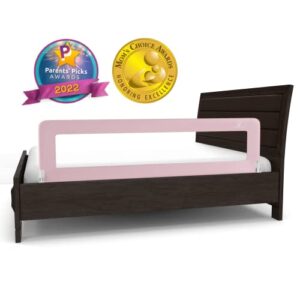 comfybumpy 59 inch extra long bed rail for toddlers - baby bed rail guard for kids, twin, full, king and queen beds - adjustable toddler bed rails - baby bed side bedrails - pink, xl (59" x 19.5")