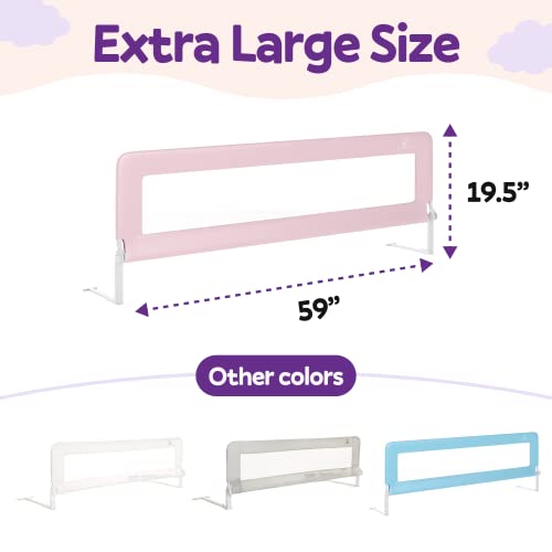 ComfyBumpy 59 inch Extra Long Bed Rail for Toddlers - Baby Bed Rail Guard for Kids, Twin, Full, King and Queen Beds - Adjustable Toddler Bed Rails - Baby Bed Side Bedrails - Pink, XL (59" x 19.5")