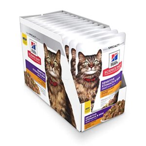 hill's science diet adult sensitive stomach & skin wet cat food pouches, chicken & beef, 2.8 oz (pack of 24)