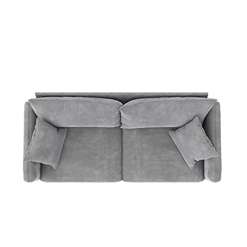 Novogratz Magnolia 3 Seater Sofa with Pillows, Pocket Coil Seating, Light Gray Velvet
