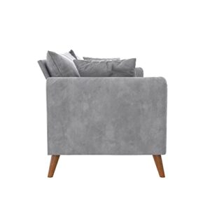 Novogratz Magnolia 3 Seater Sofa with Pillows, Pocket Coil Seating, Light Gray Velvet